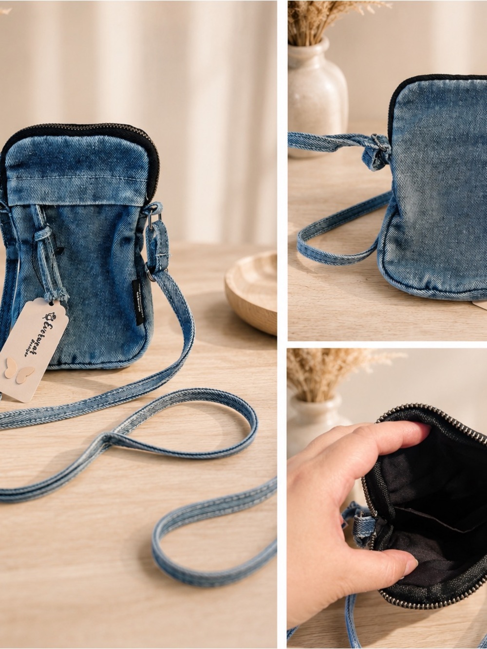 Denim Crossbody Phone Pouch - Blue - Picture 2 of 2